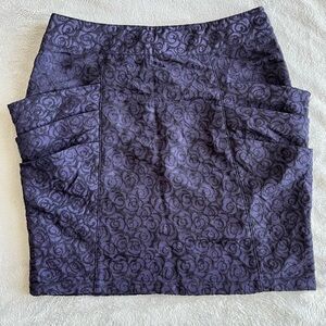 TULLE dark Blue Pencil Skirt with rose Embroidered Pattern Size S